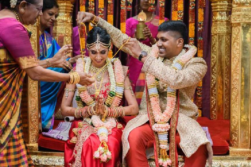 Beautiful Bride and Groom in Mugurtham Moment.